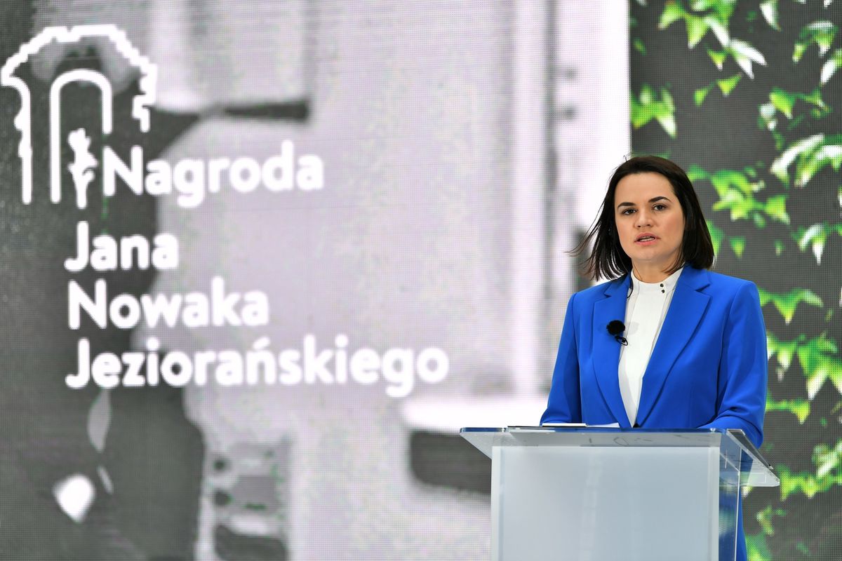 Laureatka nagrody Swiatłana Cichanouska podczas uroczystości we Wrocławiu