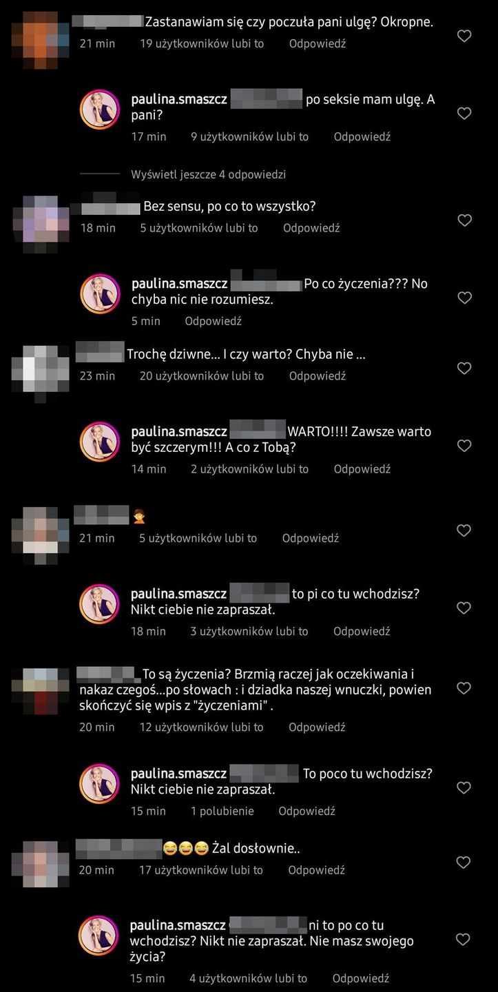 Bitwa na komentarze pod postem Pauliny Smaszcz