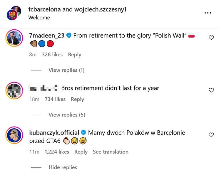 Komentarze pod postem Wojciecha Szczęsnego