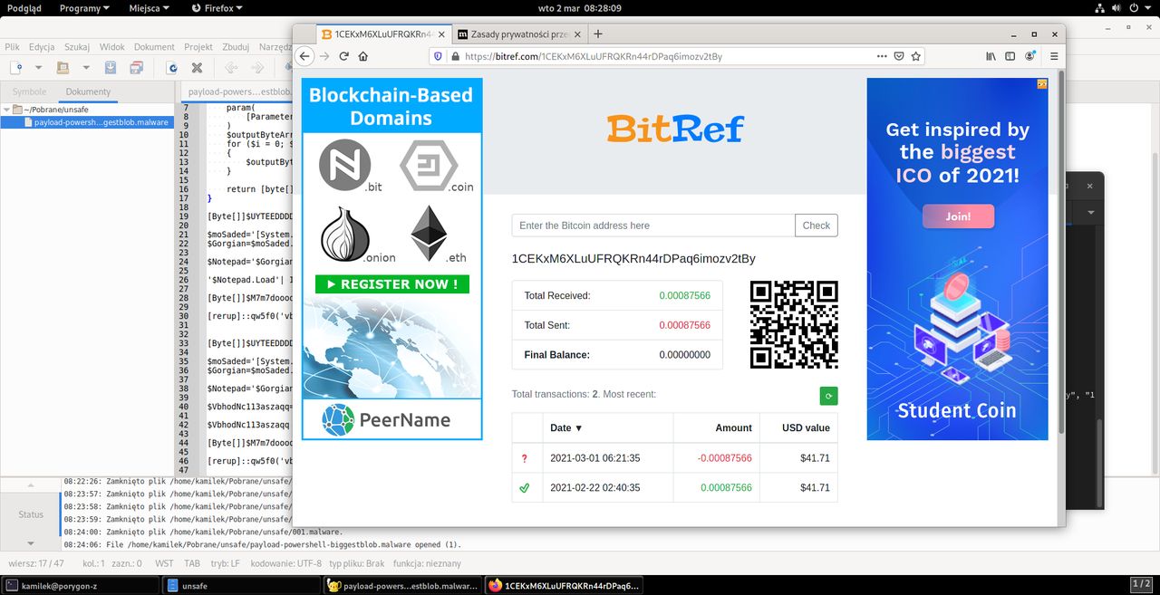 Portfel BitCoin okazuje się być dość pusty... (fot. Kamil Dudek)