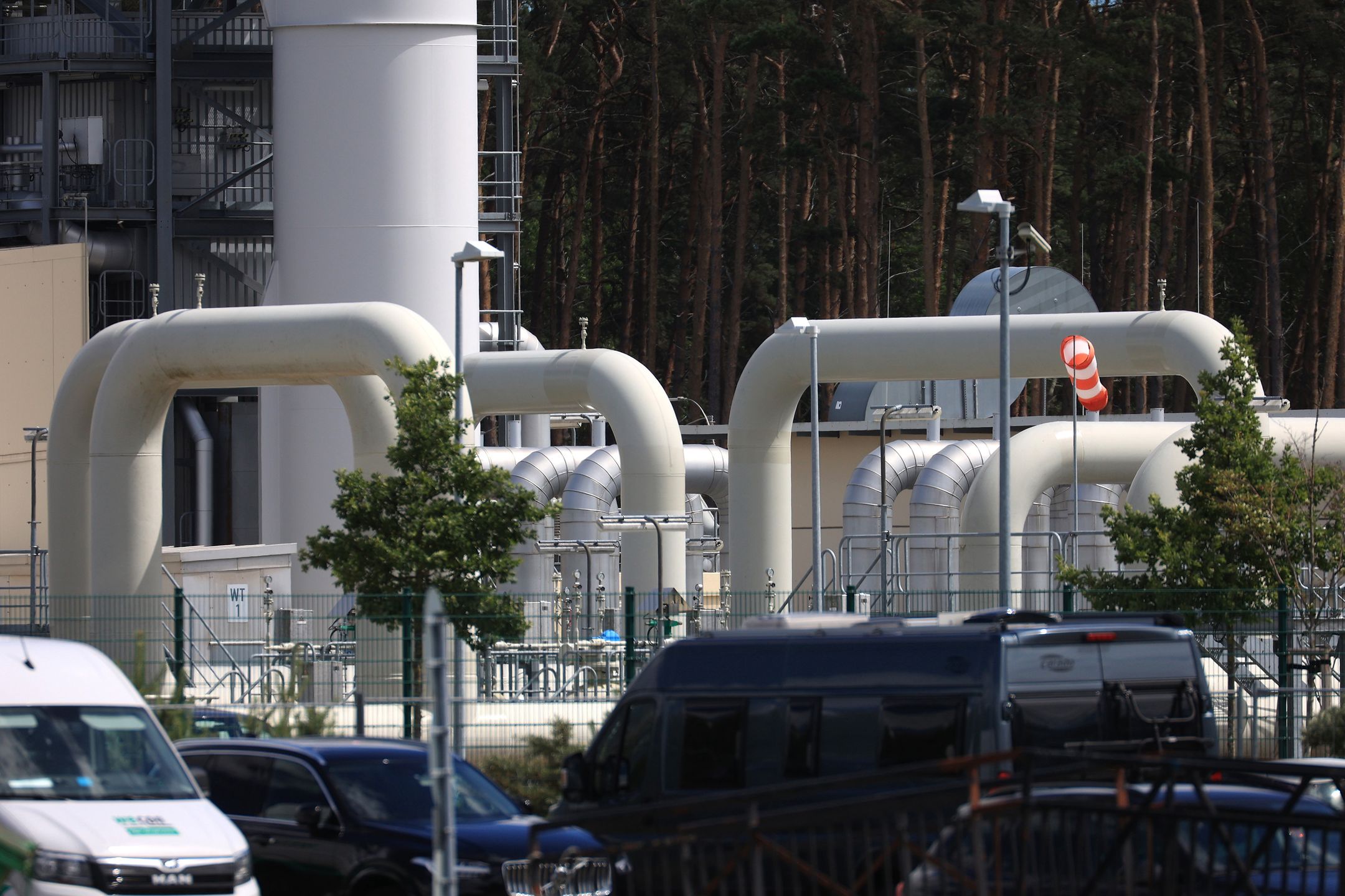 The gas receiving compressor station of the Nord Stream 1 natural gas pipeline in Lubmin, Germany, on Monday, July 11, 2022. Russian natural gas shipments to Europe via the Nord Stream pipeline to Germany are due to stop on Monday because of planned annual maintenance. Photographer: Krisztian Bocsi/Bloomberg via Getty Images