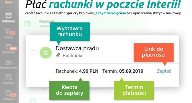 Interia wprowadza opcję opłacania rachunków ze skrzynki mailowej. Warunkiem otrzymywanie przez użytkownika e-faktur