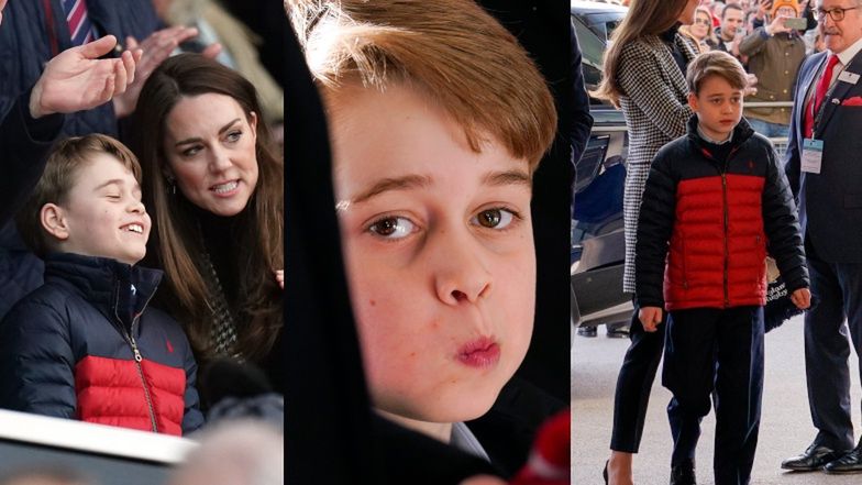 Książę George na meczu rugby z Kate Middleton i księciem Williamem