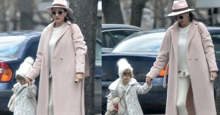 44-letnia Justyna Steczkowska w pastelach na spacerze z córką (ZDJĘCIA)