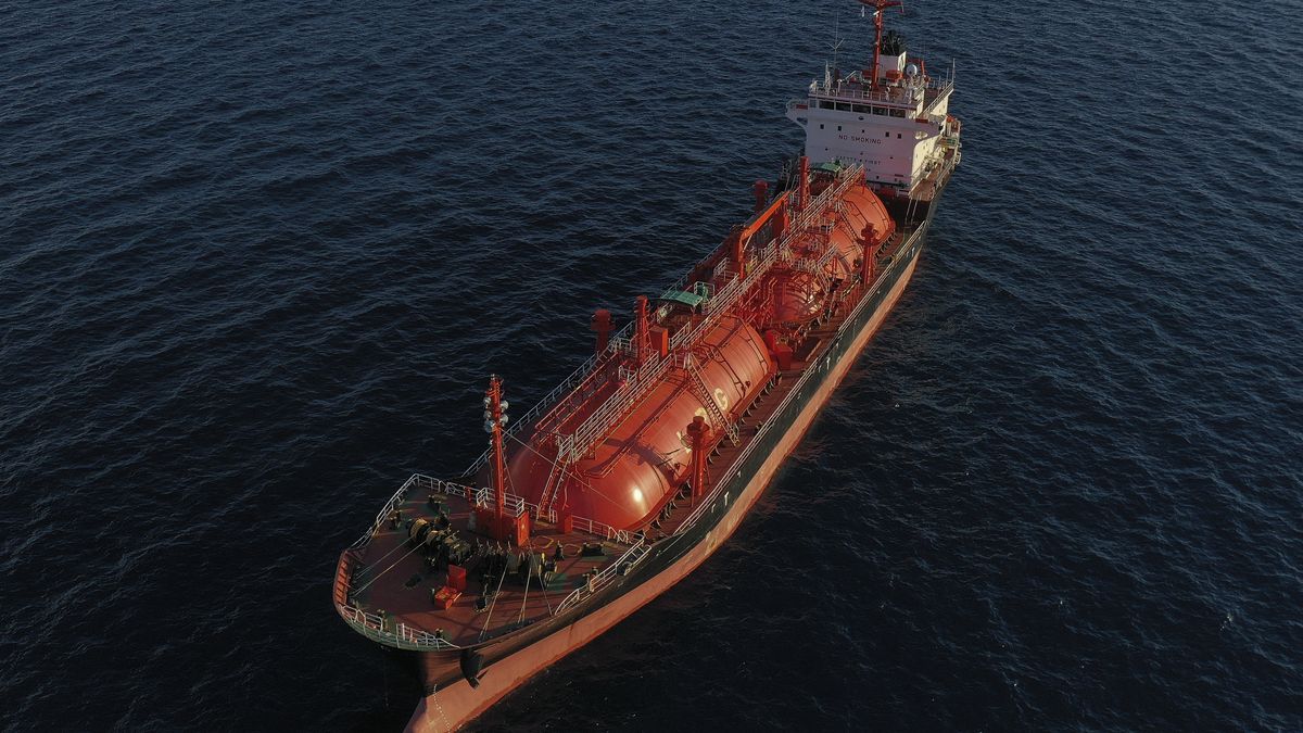 The liquefied petroleum gas tanker GAZ INTERCEPTOR, flying the Panama flag, is moored off the coast of Cyprus. Limassol, Cyprus, Friday, January 26, 2024. Qatar, one of the largest exporters of liquefied natural gas (LNG), is pushing back delivery dates to Europe due to attacks by Yemen's Houthi rebels in the Red Sea, Bloomberg reported, citing sources. (Photo by Danil Shamkin/NurPhoto via Getty Images)