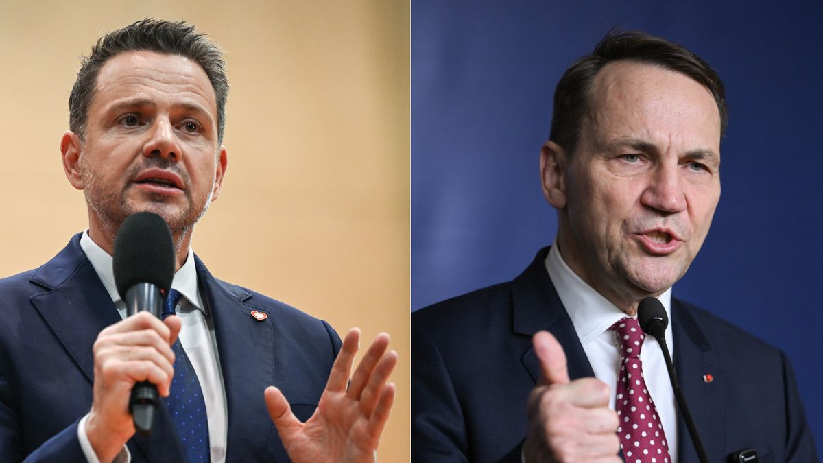 KRAKOW, POLAND - NOVEMBER 22:   
Mayor of Warsaw Rafal Trzaskowski (L) and Poland's Minister of Foreign Affairs Radoslaw Sikorski (R), both Civic Platform candidates in the party's primary election to nominate a candidate for the 2025 presidential election, on November 22, 2024 in Krakow, Poland.
This collage uses two file photos: one of Rafal Trzaskowski from November 16, 2024, and another of Radoslaw Sikorski from November 19, 2024. (Photo by Artur Widak/NurPhoto via Getty Images)