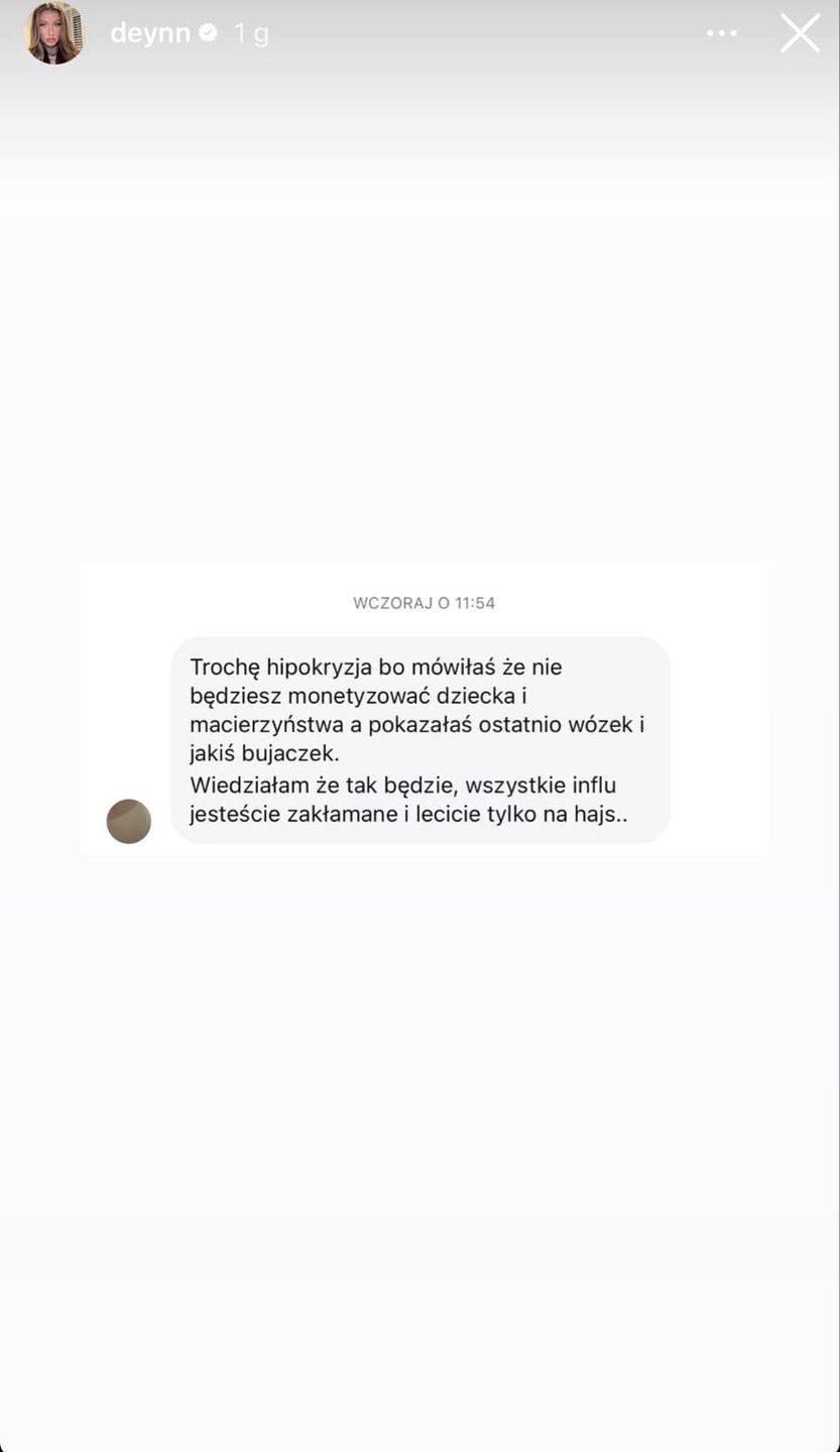 Deynn komentuje zarabianie na dziecku
