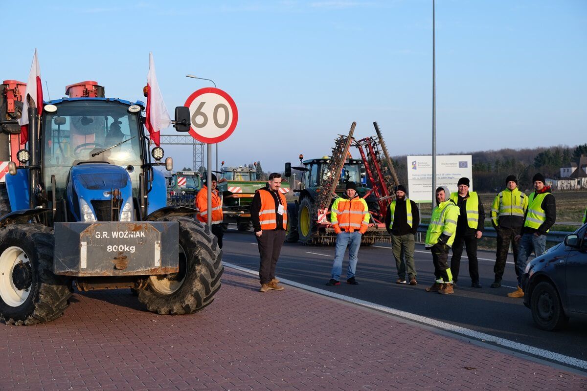 Protest rolników w Maryninie/Stasinie przy węźle Lublin Węglin