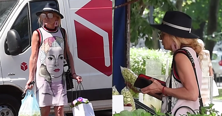 Olejnik na bazarku przebiera w bobie i fasolce szparagowej