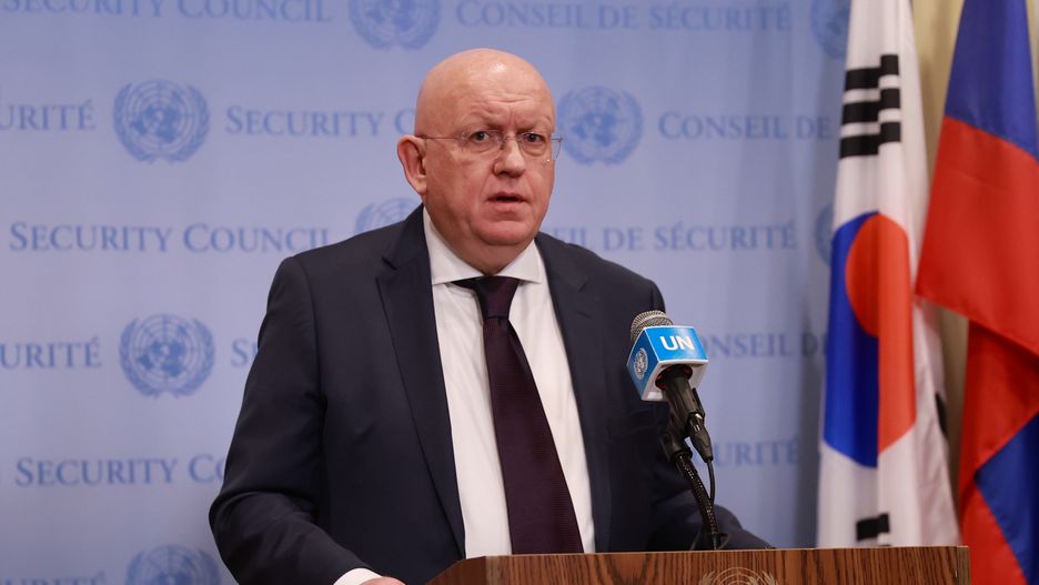 NEW YORK, UNITED STATES - JUNE 24: Russia's Permanent Representative to the United States (UN) Vasily Nebenzya holds a press conference at the UN Headquartets in New York, United States on June 24, 2024. (Photo by Selcuk Acar/Anadolu via Getty Images)