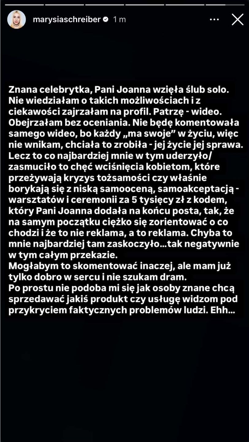 Marianna Schreiber o "celebrytce pani Joannie"