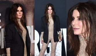 57-letnia Sandra Bullock w cielistym kombinezonie promuje nowy film gładką twarzą (ZDJĘCIA)