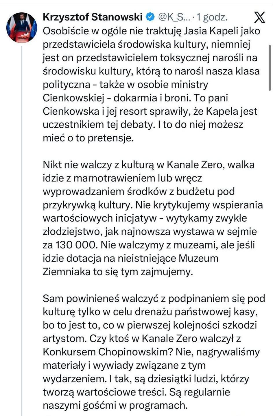 Dyskusja wokół wystąpienia Kapeli w Kanale Zero