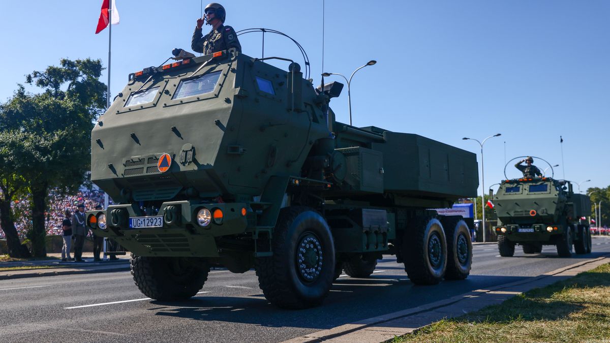 Polish Armed Forces Day Celebrated In Warsaw, Poland
Light multiple rocket launcher M142 Himars are seen during a military parade under the name 'Strong White-Red' on Polish Armed Forces Day in Warsaw, Poland on 15th August, 2023. About 2,000 troops from Poland and other NATO countries took part, accompanied by 200 pieces of military equipment and 92 aircraft. The parade was held on the anniversary of the 1920 Battle of Warsaw, in which Polish troops defeated Russian Bolshevik forces.  (Photo by Beata Zawrzel/NurPhoto via Getty Images)
NurPhoto
polish, european, himars, vehicle, light, multiple rocket launcher, strong white-red, polish armed forces day, 15th august 2023, 2, 000 troops, nato countries, 200 pieces of military equipment, 92 aircraft, 1920 battle of warsaw, russian bolshevik forces