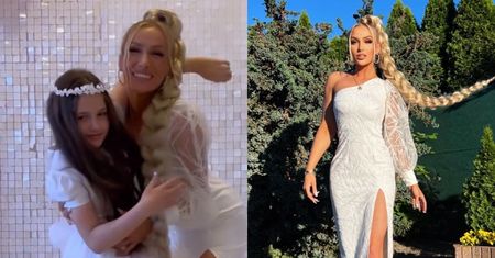 Eliza Trybała paraduje na komunii córki w ODWAŻNEJ asymetrycznej sukni z głębokim rozcięciem. Petarda? (FOTO)