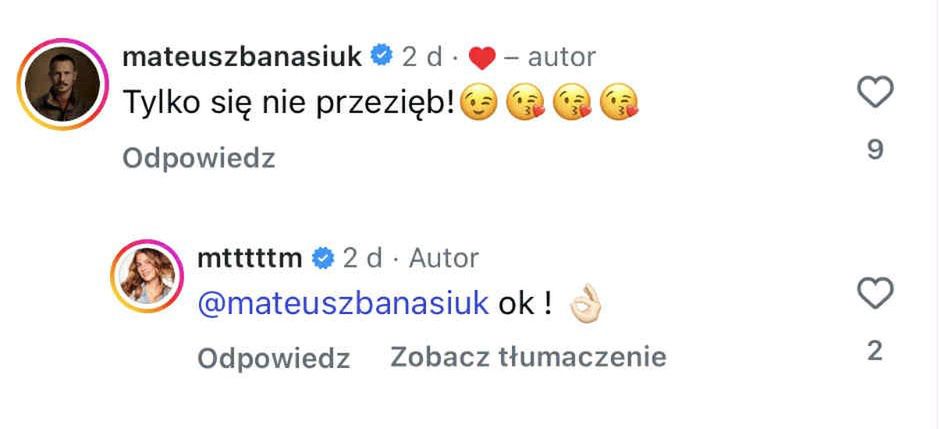 Banasiuk skomentował post Wierzbickiej