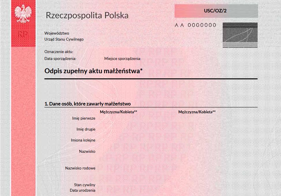 Nowy wzór aktu małżeństwa