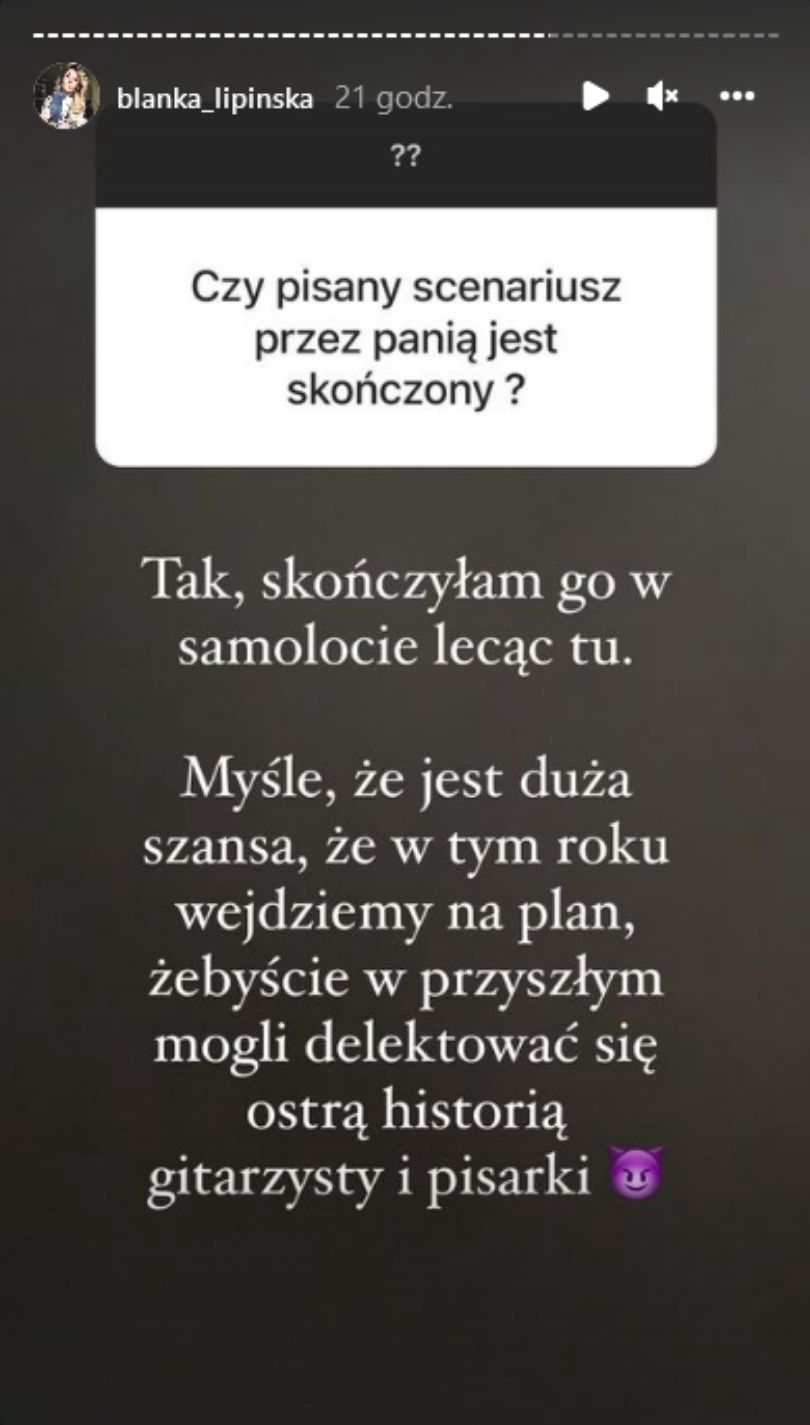 Blanka Lipińska zapowiada rozpoczęcie prac nad filmem o pisarce i gitarzyście