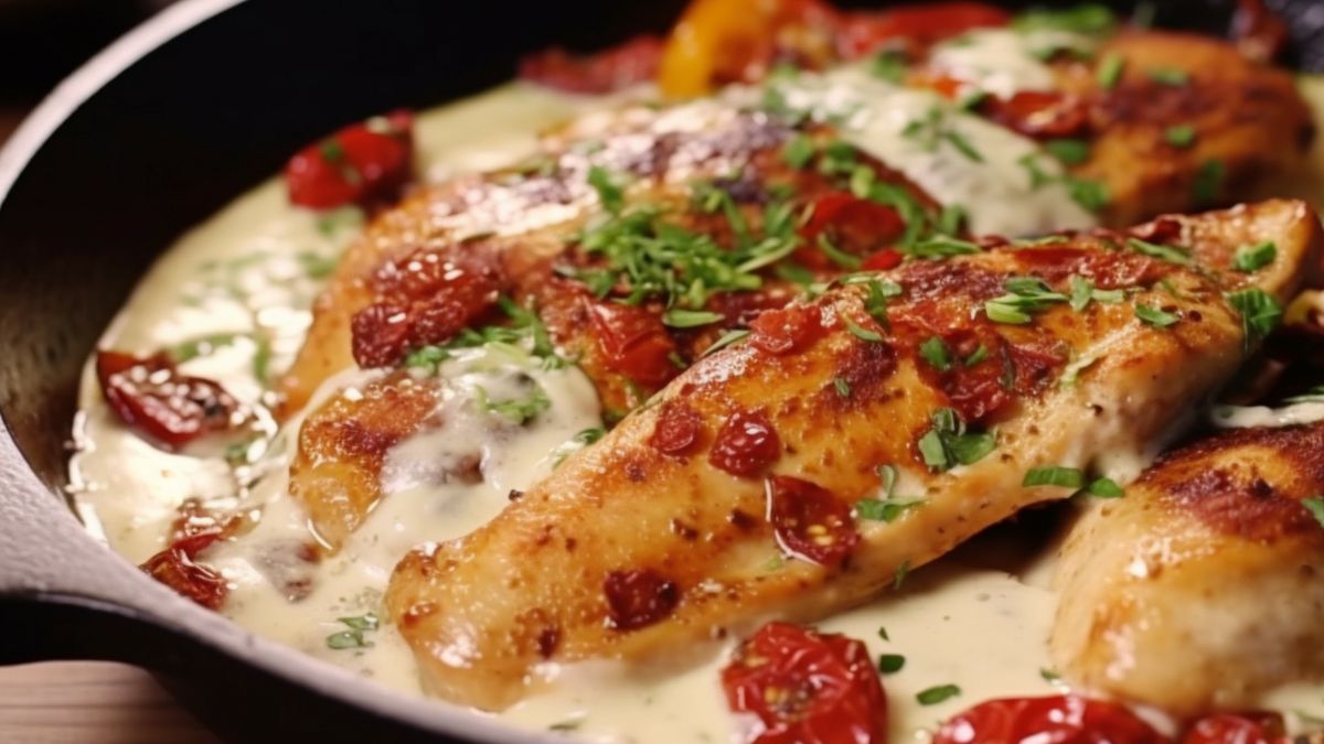 Polędwiczki w sosie z suszonych pomidorów.
