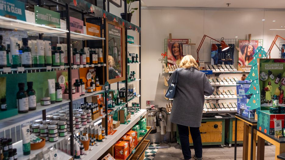 A shopper inside a The Body Shop store in central London, UK, on Monday, Oct. 30, 2023. Natura & Co.'s shares were whipsawed after the Brazilian beauty company said it's in exclusive talks to sell UK-based cosmetics chain The Body Shop to Aurelius Investment Advisory Ltd. Photographer: Jason Alden/Bloomberg via Getty Images