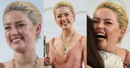 Amber Heard z ODMIENIONĄ TWARZĄ cieszy się z nagrody na dziecięcym festiwalu filmowym (ZDJĘCIA)