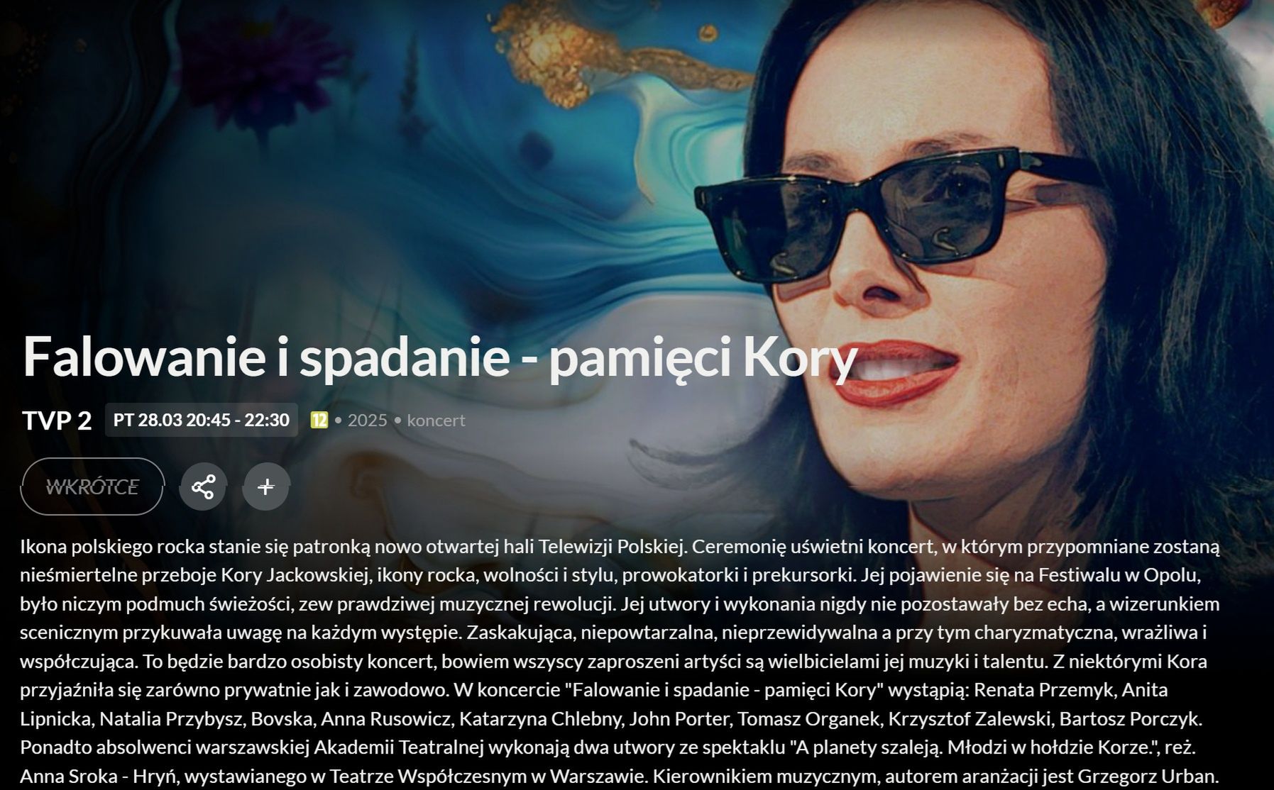 Zapowiedź koncertu ku pamięci Kory