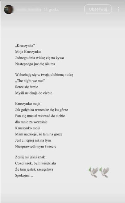 Przyjaciółka żegna Cecylię wierszem