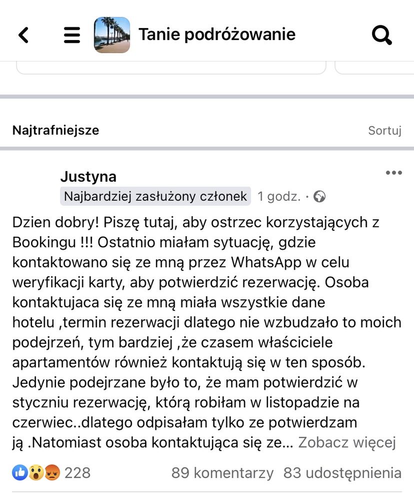 Pani Justyna chciała ostrzec innych podróżników (zrzut ekranu)