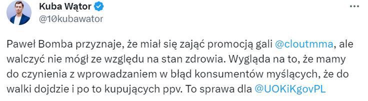 Kuba Wątor o sprawie Pawła Bomby i zachowaniu Clout MMA