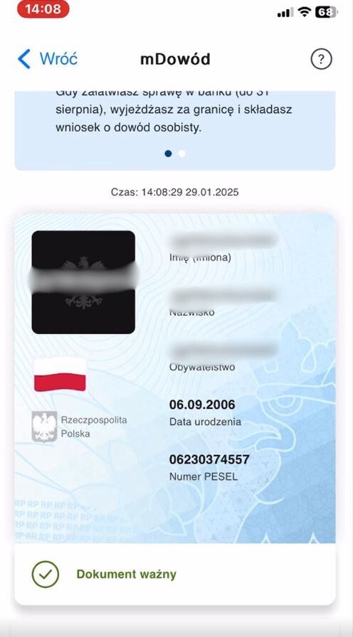 Fałszywy mDowód. Screen z nagrania zamieszczonego na jednej z grup oferujących "usługę"