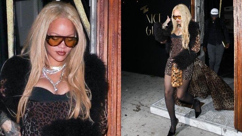 Blondwłosa Rihanna EKSPONUJE DEKOLT w panterkowej mini
