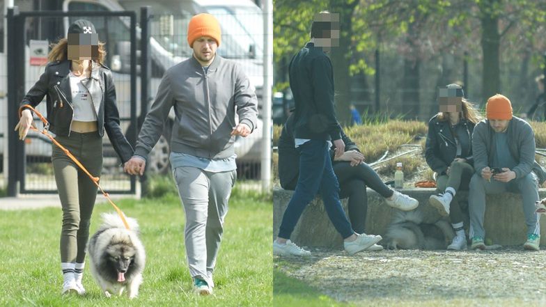 Antek Królikowski i Izabela w sportowych stylówkach rozkoszują się spotkaniem w parku i spacerują z psem. Romantycznie? (ZDJĘCIA)
