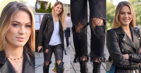 #TRENDY: Zosia Ślotała w kabaretkach i ramonesce