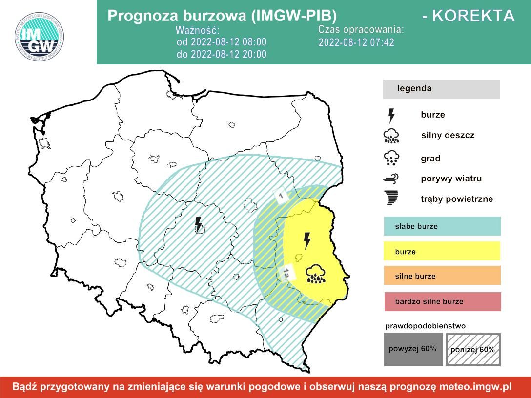 Prognoza burzowa dla Polski IMGW - piątek 12 sierpnia [12.08 22]