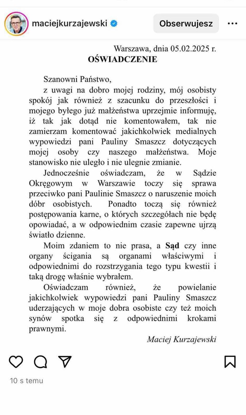 Maciej Kurzajewski oświadczenie 