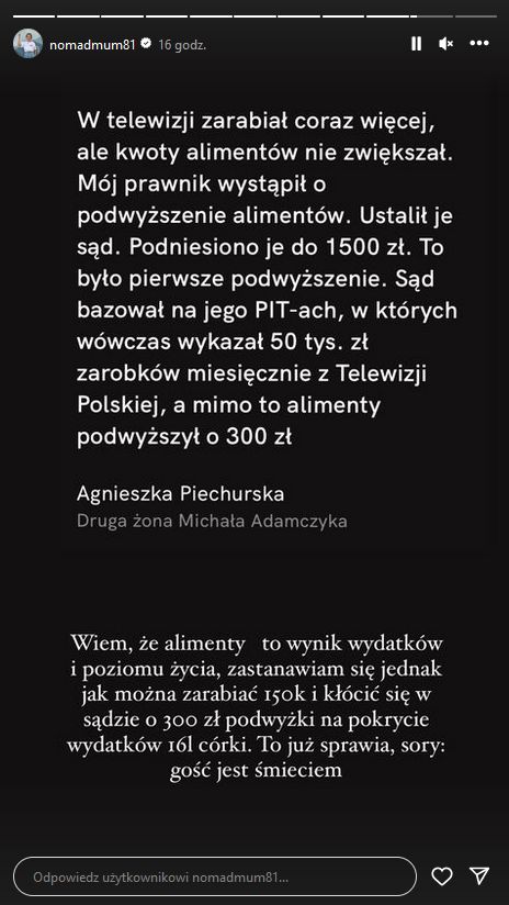 Olga Legosz reaguje na wysokość alimentów, jakie Michał Adamczyk płaci na córkę