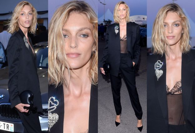 Anja Rubik w czarnym garniturze w Cannes