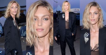 Anja Rubik w czarnym garniturze w Cannes