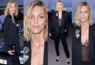 Anja Rubik w czarnym garniturze w Cannes