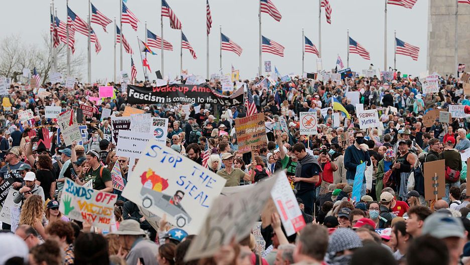 Day Of Action Protests Across The Country
WASHINGTON, DC - APRIL 05: Protesters attend a "Hands Off" rally to demonstrate against U.S. President Donald Trump near the Washington Monument on the National Mall on April 5, 2025 in Washington, DC. Protests against Trump administration policies and Elon Musk's Department of Government Efficiency (DOGE) are being held nationwide in what organizers are calling a National Day of Action. (Photo by Anna Moneymaker/Getty Images)
Anna Moneymaker