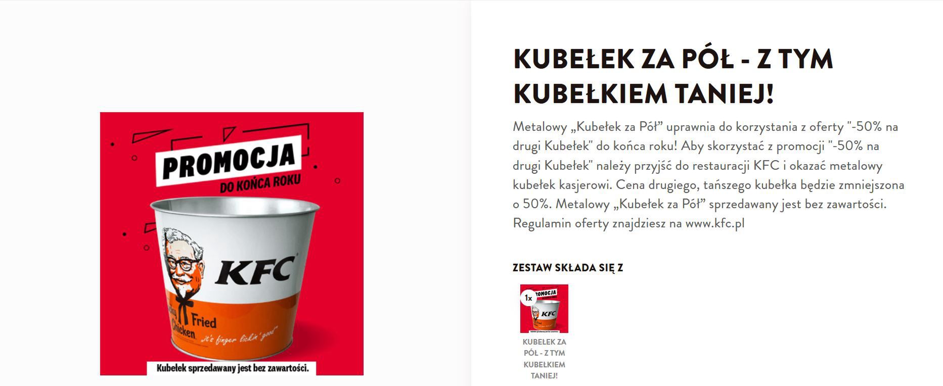 Promocja w KFC z metalowym kubełkiem.