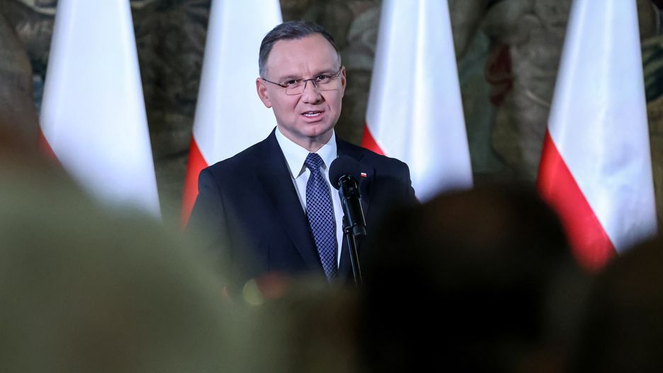KRAKOW, POLAND - 2023/11/24: President of the Republic of Poland, Andrzej Duda attends the Plenary Meeting of the Social Committee for the Restoration of Krakow Monuments in landmark middle age architecture of Wawel castle, senator room, to celebrate and appreciate the work done to restore Krakow's medieval and more recent architecture. (Photo by Dominika Zarzycka/SOPA Images/LightRocket via Getty Images)
