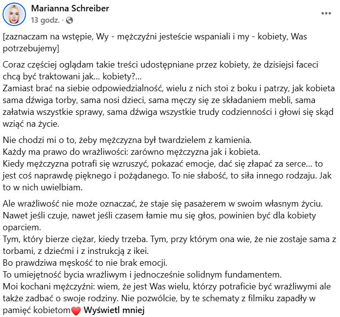 Pełen wpis Marianny Schreiber