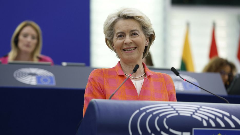 Temporary
European Commission President Ursula von der Leyen delivers her speech at the European Parliament during the presentation of the programme of activities of the Czech Republic's EU presidency, Wednesday, July 6, 2022 in Strasbourg, eastern France. (AP Photo/Jean-Francois Badias)
AP