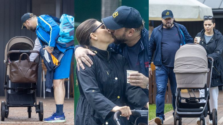 Michał Milowicz spaceruje z synem i młodszą o 13 lat ukochaną 