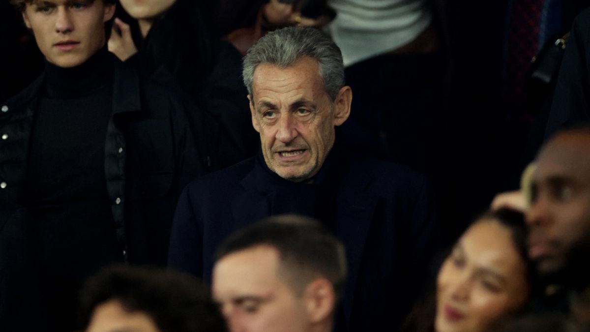 PARIS, FRANCE - SEPTEMBER 27: former French Prime President, Nicolas Sarkozy reacts during the Ligue 1 McDonald's match between Paris Saint-Germain FC and AJ Auxerre at Parc des Princes on September 27, 2025 in Paris, France. (Photo by Xavier Laine/Getty Images)