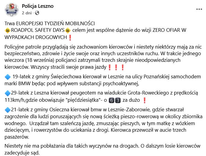 Komunikat policji w Lesznie