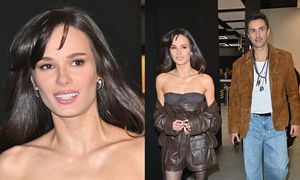 Natalia Szroeder w skórzanym gorsecie przemyka korytarzem na ramówce Polsatu z Sebastianem Karpielem-Bułecką u boku (ZDJĘCIA)