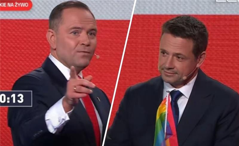 Nawrocki przyniósł Trzaskowskiemu tęczową flagę