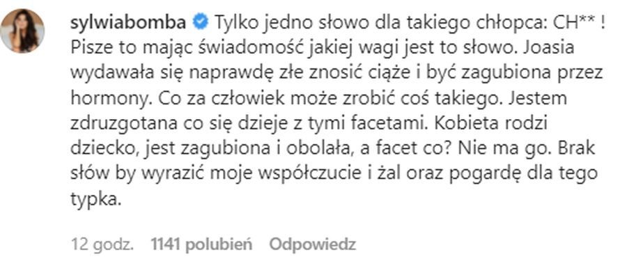 Sylwia Bomba komentuje zachowanie Królikowskiego 